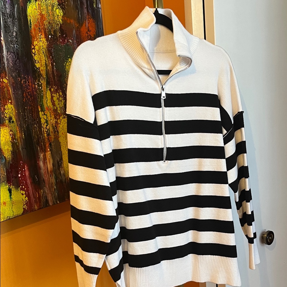 Black and White Striped Women's Sweater